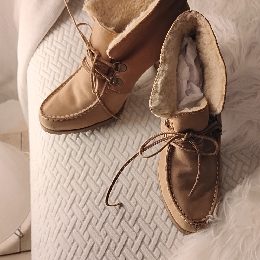 Audrey Brooke Lace Up Tan Boots
